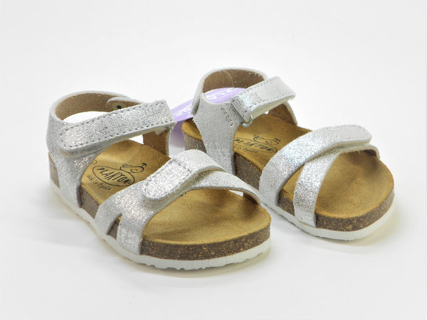 Sandalias para niña con suela Bio y plata de piel acolchada de Plakton